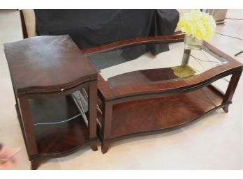 Coffee Table & End Table Set With Glass Insert Includes Decorative Floral Piece