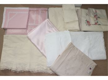 Vintage Linens Dowry/Trousseau Hand Embroidered Includes His/Her Sheet Sets & Assorted Bedding, Good Quality
