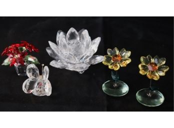 Collection Of Swarovski Crystal Miniatures Includes Small Flowers, Butterfly & Larger Floral Piece