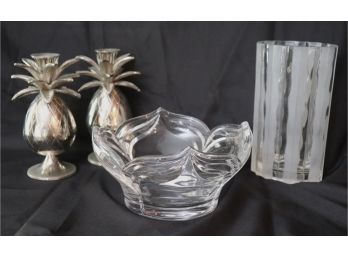 Decorative Pineapple Candle Pillars, Fruit Bowl & Frosted Glass Vase