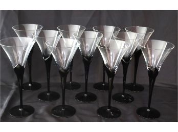 Collection Of 11 Tall Martini Glasses With A Long Black Stem, Great For Entertaining!
