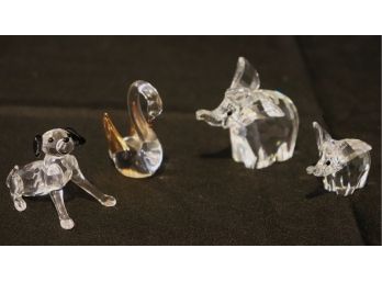 Collection Of Swarovski Crystal Miniatures Includes Elephants, Swan, & Dog Assorted Sizes