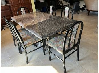 Beautiful Granite Stone Table & 6 Chairs With Floral Upholstery