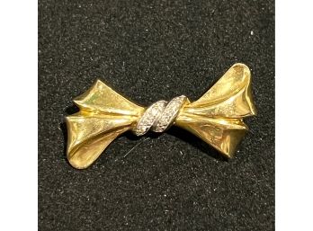 14K Bow Pin W/ Double Diamond Pave Knot