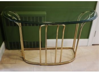 Small Brass/Glass Demilune Console With Ogee Edge