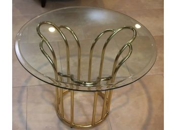Small Brass & Glass Side Table With A Beveled Edge