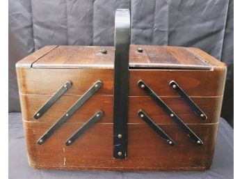 Vintage Wood Sewing Box Filled With Accessories