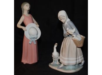 Lladro Figure 500 Lady With Hat A-4sc & Shepherdess With Ducks E-26 MY