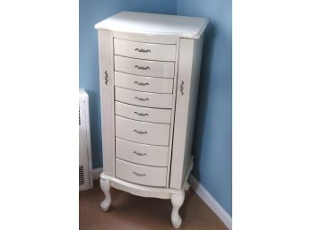 Pretty Ivory Toned Jewelry Chest/Cabinet (Jewelry Is Not Included)  Approx. 18 X 15 X 41 Inches