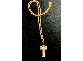 18K YG Link Necklace W/ Crucifix