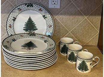 Mikasa Heritage Cab 08 Christmas Plate Set Includes 9 Plates & 3 Cups