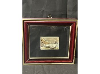 Signed Sterling Low Relief Boat Scene In Frame