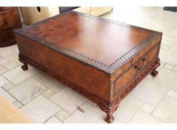 Highly Carved Ralph Lauren Coffee Table/Chest, Includes A Protective Glass Top