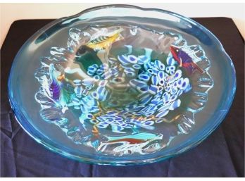 Vetreria Bisanzio Signed Murano Glass Bowl With Paperwork, Majestic Underwater Scene 22' Amazing Piece
