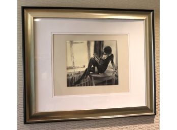 Signed Print Lady Smoking Measures Approximately 23 W X 19 Tall