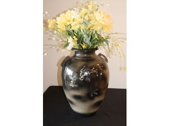 Large Grand Asian Urn With Faux Floral Display