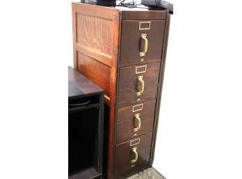 Quality Vintage Wood Storage File Cabinet With Quality Brass Handles In Upright Position, Nice Look!