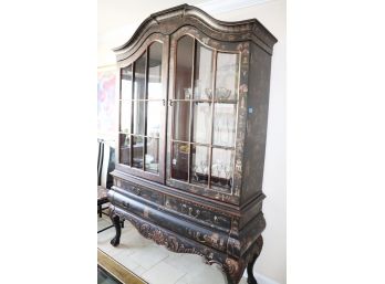 Drexel Heritage Grand Chinoiserie Stenciled China Cabinet Highly Carved Detail