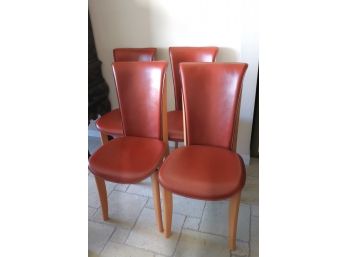 Set Of 4 Modern Italian Style Leather Dining Chairs With A Unique Design
