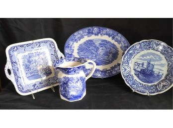 Collection Of Blue/White Transferware Includes Masons Vista England Pitcher, Delfts Plate With Sailboat
