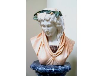 Greek Marble Bust With Laurel Wreath Some Small Chips