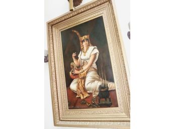 19th Century Grand Painting Of Cleopatra In A Large Elaborate Frame Approx. 47 Inches X 67 Inches