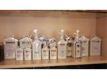 Lusterware Canister Set Pretty Collection Of Includes Spice Jars, Oil & Vinegar, Includes Mepoco Made In Germa