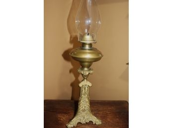 Brass Oil Lamp Conversion With Glass  Cool Ornate Piece