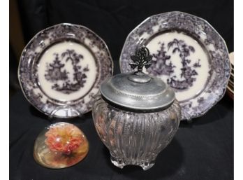 Includes 2 Ironstone Plates, Flower In Plastic, & Cotton Ball Jar