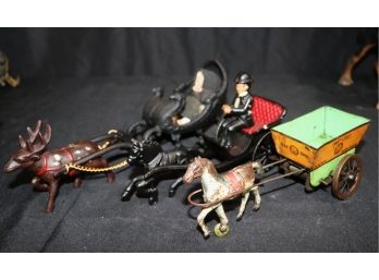 Vintage Cast Metal Toys Sleigh, Hot Hot Wagon Toy DRGM Made In Germany, Cast Metal Stage Coach With Driver
