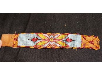 Vintage Native American Beadwork On Leather 6 Inches Long