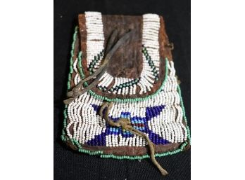 Vintage Handmade Native American Leather Beaded Tobacco Pouch, Very Intricate Detail