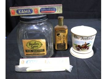 Vintage Shaving Accessories Includes Kama Razor Blade Made In Germany, Glanzrein Bottle & Healox Spice Sha