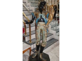 Vintage Blackamoors Statue Made From Wood & Paper Machete Approx. 24 W X 64 Inches