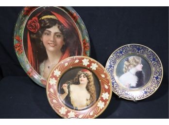 Collection Includes Larger Antique Metal Portrait Tray & 2 Metal Vienna Plates, Includes Original Tray Fro