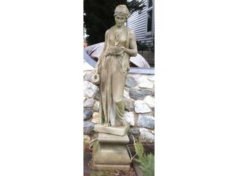 Hebe Goddess Of Youth Cement Statue Water Fountain, Nice Weathered Look Approx. 18 X 62 Inches Tall