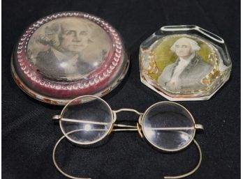 2 Vintage George Washington Paper Weight & Spectacles