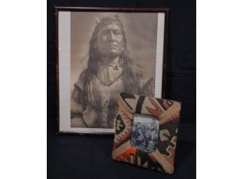 Native American Print In Frame, New Chest Piegan Native American Woven/Hand Stitched Picture Frame