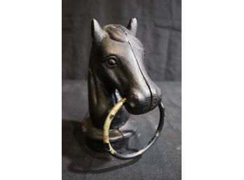 Vintage Cast Metal Horse With Bit Fence Post Cap 9 Inches Tall