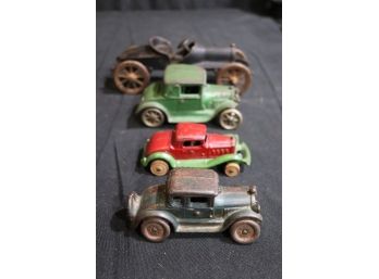 Collection Of Vintage Cast Metal Cars Includes Arcade Toy Car Marked With Pat Stamp 1877.661