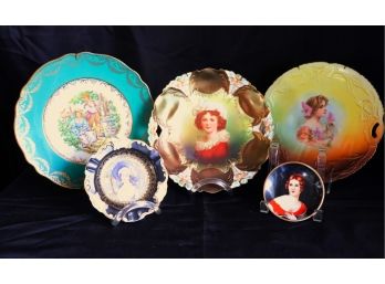 Set Of 5 Plates Includes Small Hand Painted Portrait Plate By Andrea S, Mitterteich