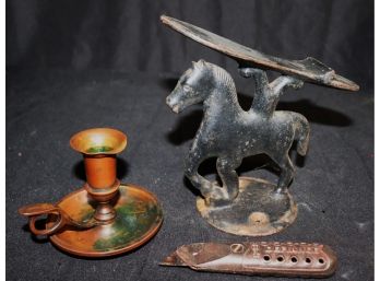 Vintage Cast Metal Cobblers Tool With Horse Detail, Vintage Defiance Utility Tool Made In USA, Candle Holder