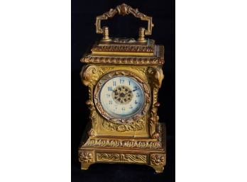 Classically Inspired Metal Carriage Clock In Brass Casing Made By The New Haven Clock Co