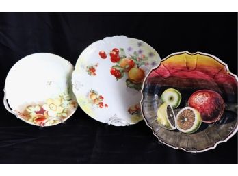 Plate With Fruit Design Made In Italy 0122 FR, Hand Painted Nippon Floral Design With Handle