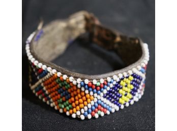 Handsewn Antique Native American Hat Band With Amazing Beadwork On Leather Appx 10 Inches Long