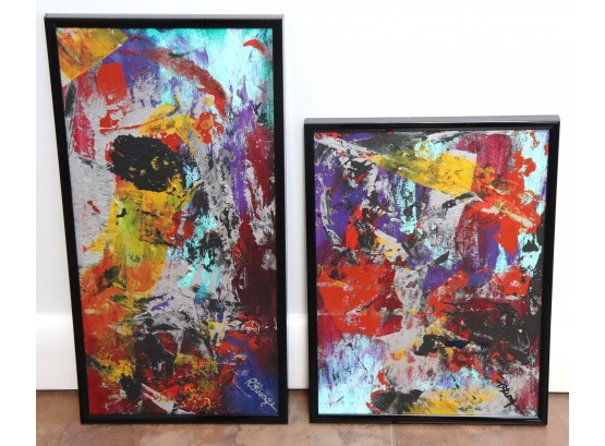 Abstract Paintings On Artist Canvas Panel Board By R Stronger Diptych Keep The Black Splotch