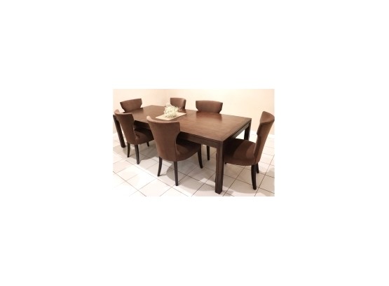 Crate & Barrel Contemporary Parsons Leg Dining Table And 6 Chairs With Studding