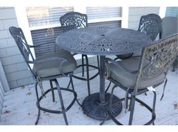 Cast Aluminum Pub Table With 4 Chairs- Needs A New Bolt On The Bottom Of The Table