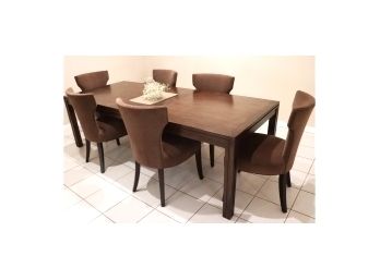 Crate & Barrel Contemporary Parsons Leg Dining Table And 6 Chairs With Studding