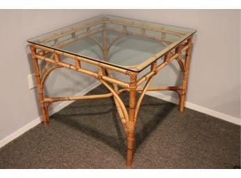 Bamboo Style Table With Glass Top